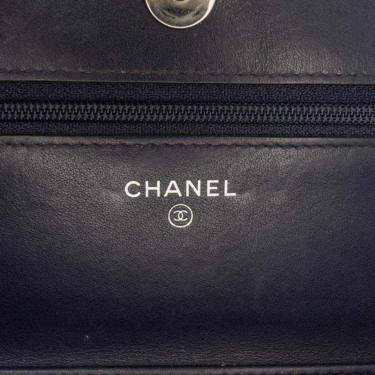 Pre Owned Chanel Blue CC Square Stitched Calfskin Wallet on Chain