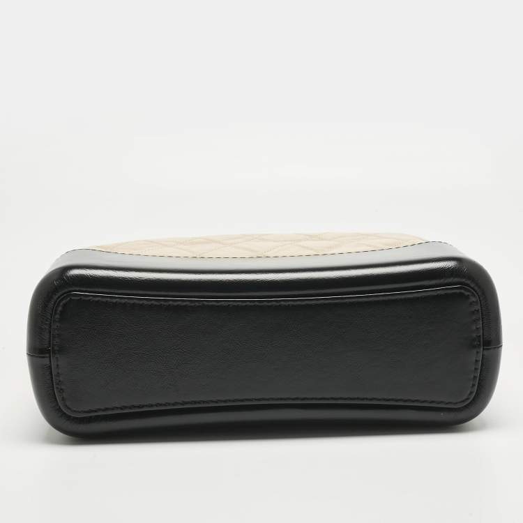 Pre Owned Chanel Beige/Black Quilted Aged Leather Medium Gabrielle Hobo