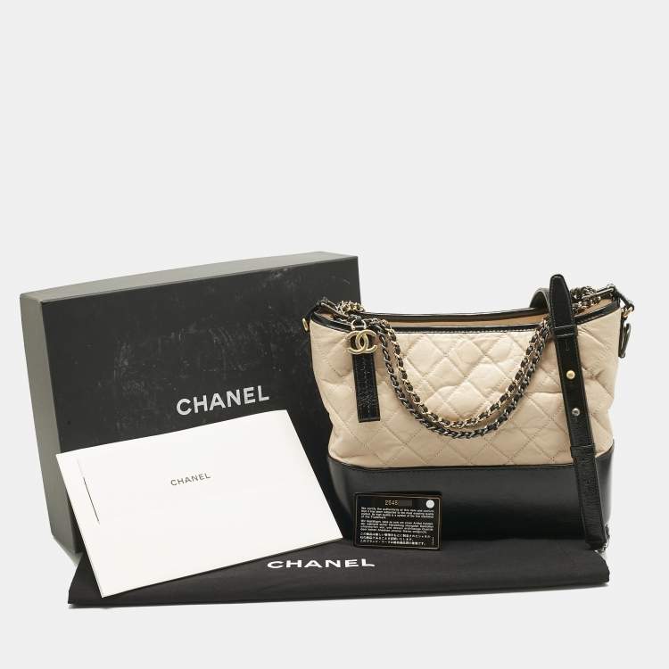 Pre Owned Chanel Beige/Black Quilted Aged Leather Medium Gabrielle Hobo