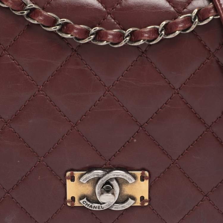 Pre Owned Chanel Burgundy Quilted Aged Leather Day Trip Flap Bag