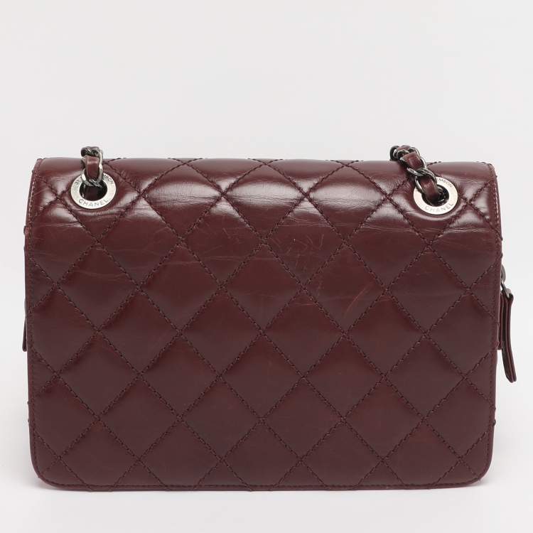 Pre Owned Chanel Burgundy Quilted Aged Leather Day Trip Flap Bag