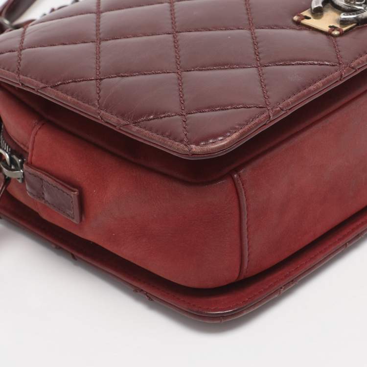 Pre Owned Chanel Burgundy Quilted Aged Leather Day Trip Flap Bag