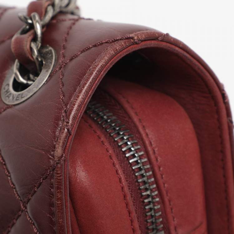 Pre Owned Chanel Burgundy Quilted Aged Leather Day Trip Flap Bag