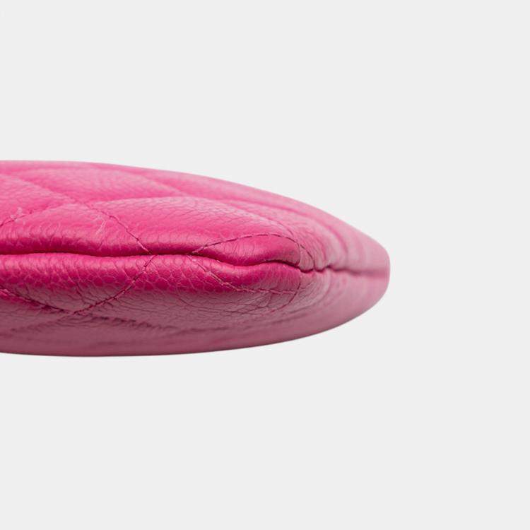 Pre Owned Chanel Pink Small Quilted Caviar O Case Clutch