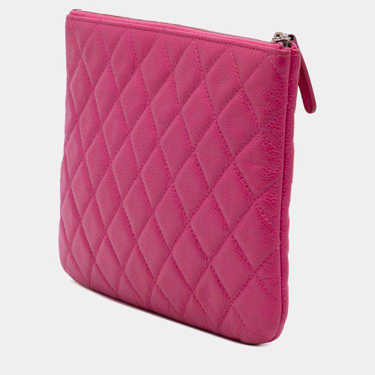 Pre Owned Chanel Pink Small Quilted Caviar O Case Clutch