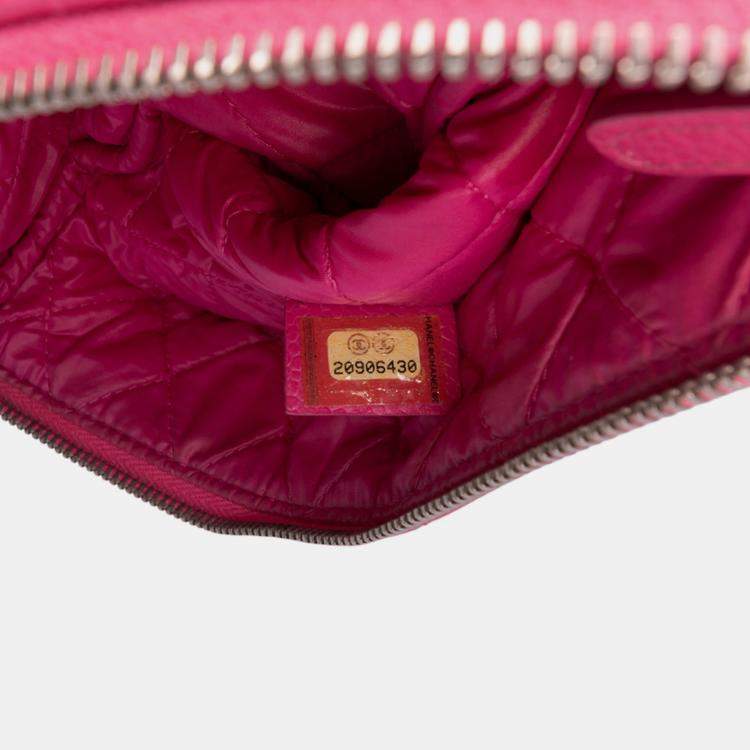 Pre Owned Chanel Pink Small Quilted Caviar O Case Clutch