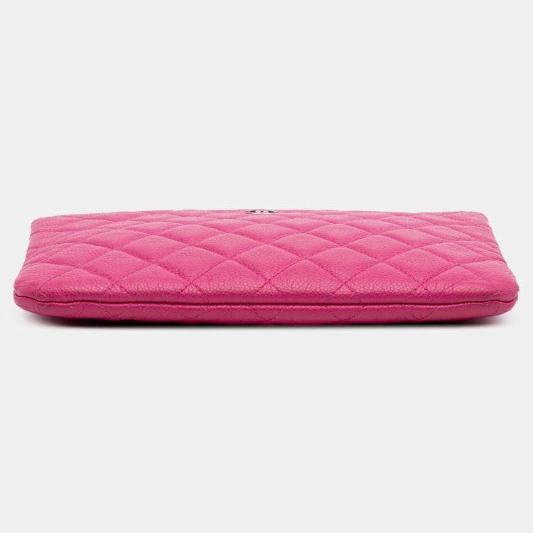 Pre Owned Chanel Pink Small Quilted Caviar O Case Clutch