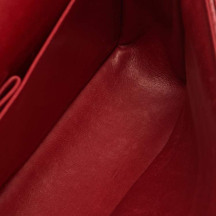 Pre Owned Chanel Red Quilted Snakeskin Medium Classic Double Flap Bag