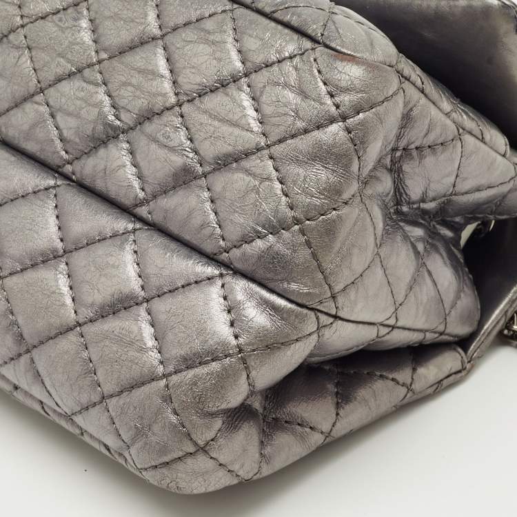 Pre Owned Chanel Metallic Grey Quilted Leather Triple Compartment Reissue Flap Bag