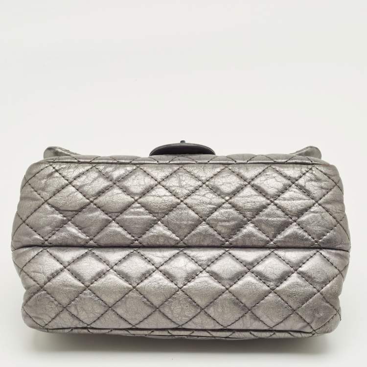 Pre Owned Chanel Metallic Grey Quilted Leather Triple Compartment Reissue Flap Bag