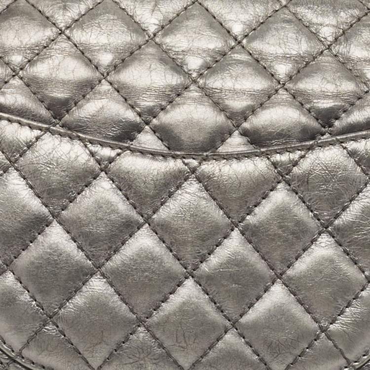 Pre Owned Chanel Metallic Grey Quilted Leather Triple Compartment Reissue Flap Bag