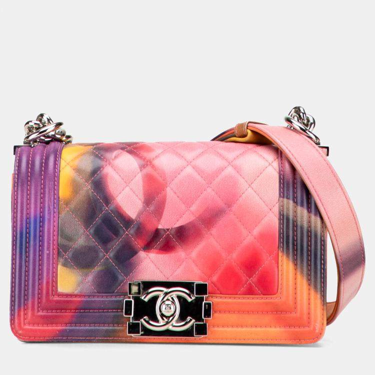 Pre Owned Chanel Multicolor Small Lambskin Flower Power Boy Flap