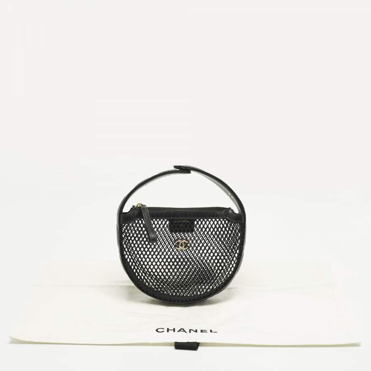 Pre Owned Chanel Black Quilted Leather and Mesh Mini Round Hobo