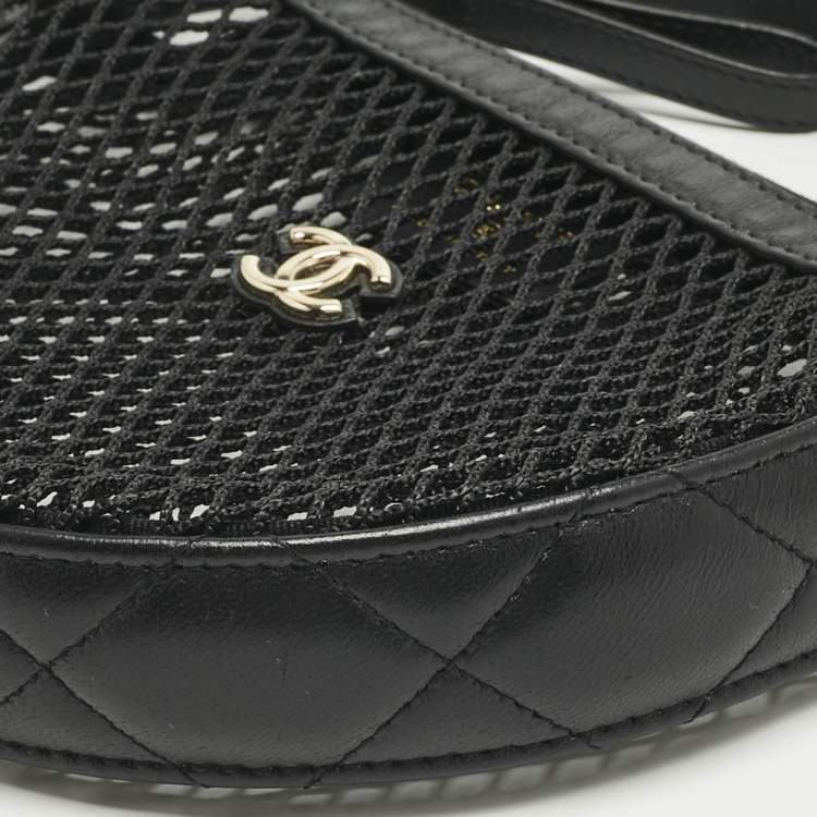 Pre Owned Chanel Black Quilted Leather and Mesh Mini Round Hobo