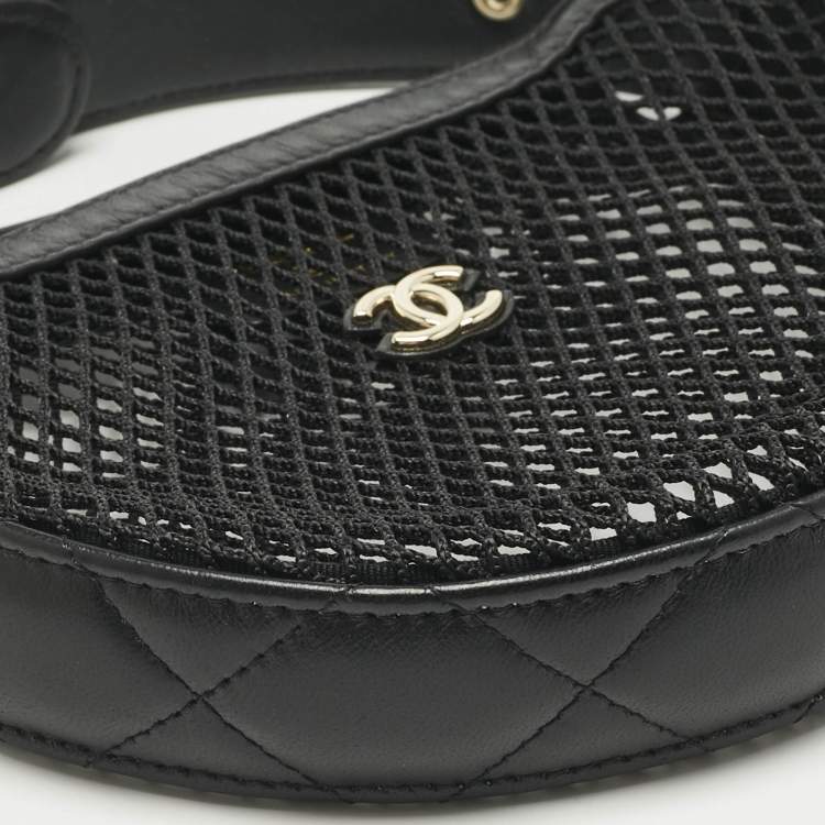 Pre Owned Chanel Black Quilted Leather and Mesh Mini Round Hobo