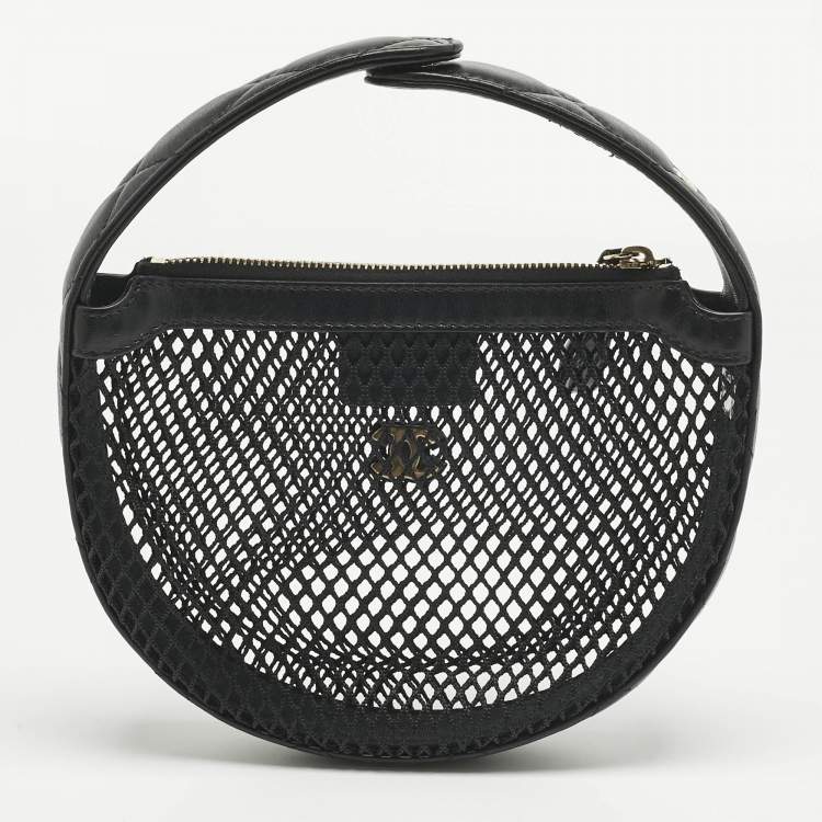 Pre Owned Chanel Black Quilted Leather and Mesh Mini Round Hobo