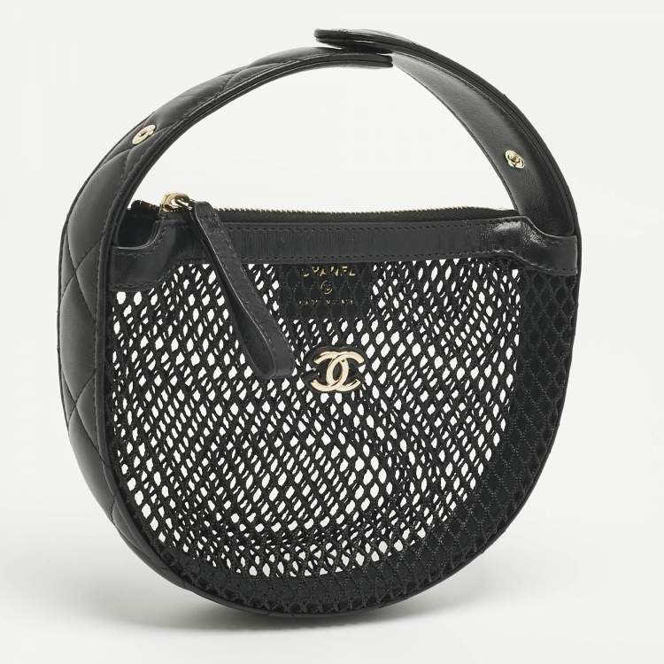 Pre Owned Chanel Black Quilted Leather and Mesh Mini Round Hobo