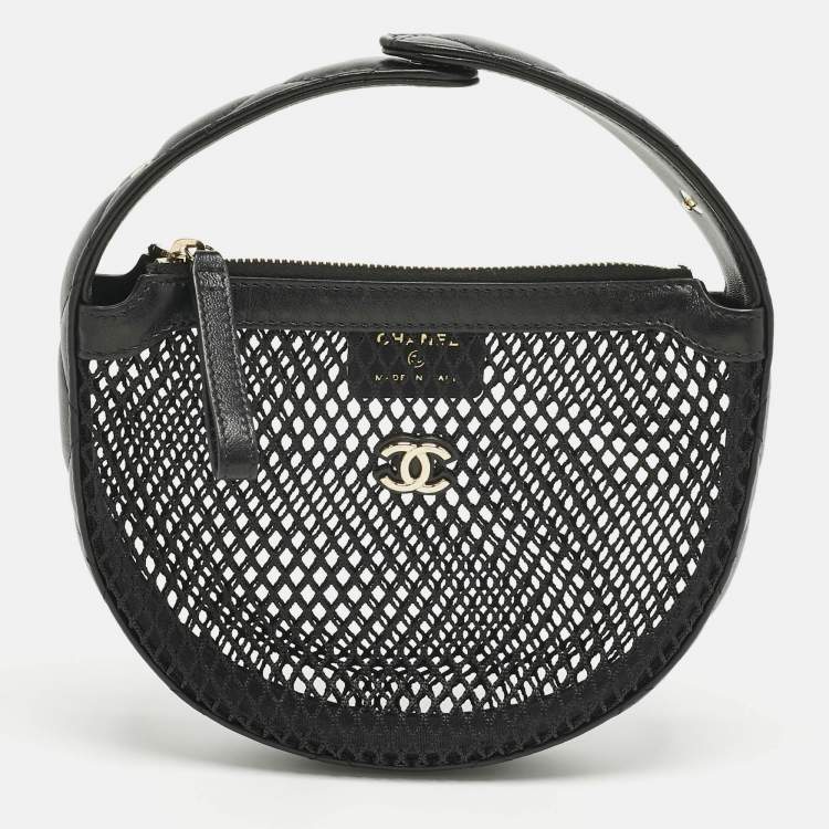 Pre Owned Chanel Black Quilted Leather and Mesh Mini Round Hobo