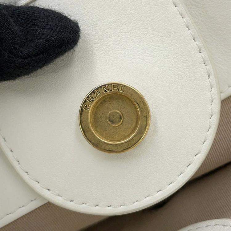 Pre Owned Chanel Deauville Line 2Waybag White Leather Size Mm