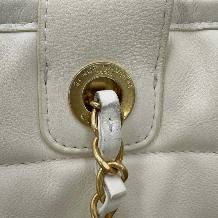 Pre Owned Chanel Deauville Line 2Waybag White Leather Size Mm