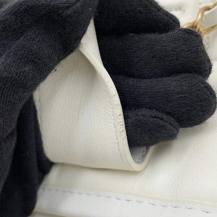 Pre Owned Chanel Deauville Line 2Waybag White Leather Size Mm