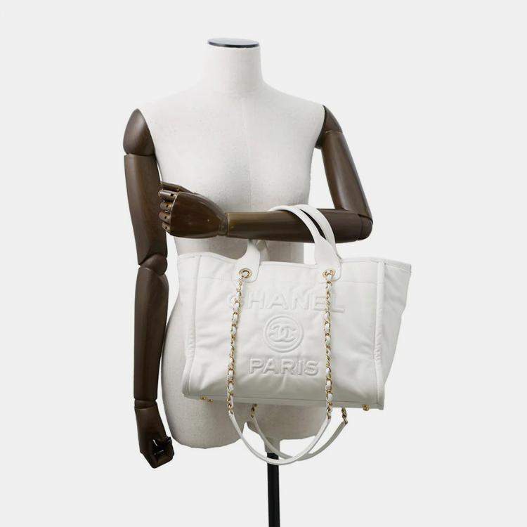 Pre Owned Chanel Deauville Line 2Waybag White Leather Size Mm