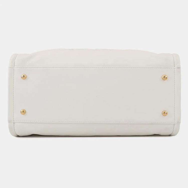 Pre Owned Chanel Deauville Line 2Waybag White Leather Size Mm