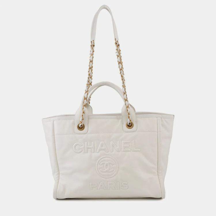 Pre Owned Chanel Deauville Line 2Waybag White Leather Size Mm