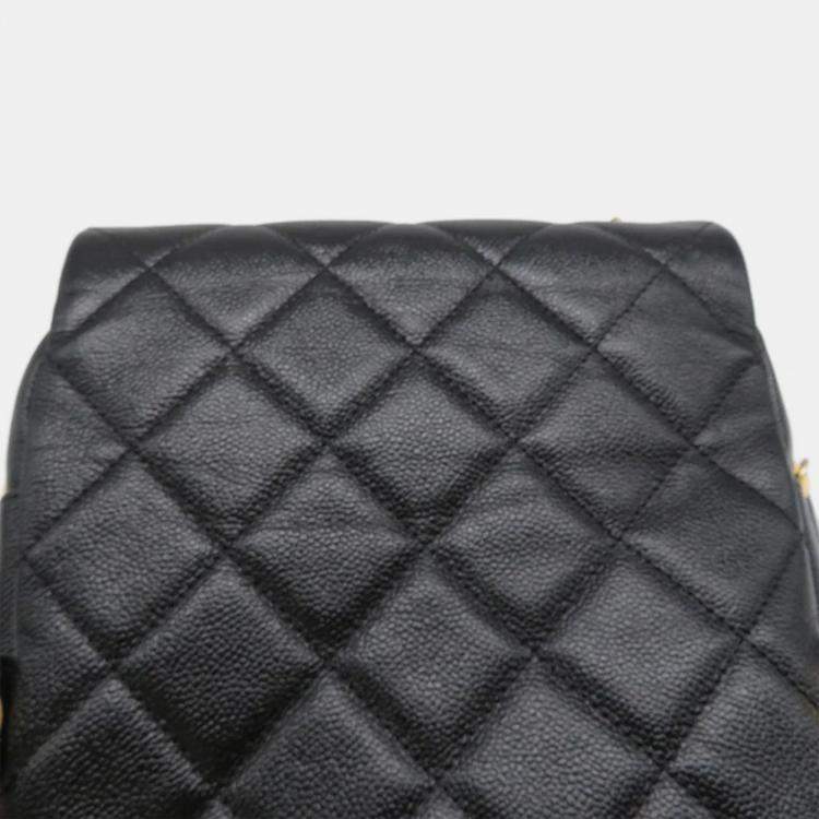 Pre Owned Chanel Matelasse Chain Backpack Black Caviar Leather