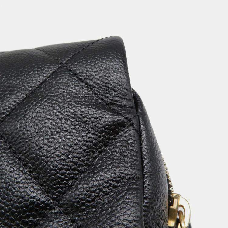 Pre Owned Chanel Matelasse Chain Backpack Black Caviar Leather