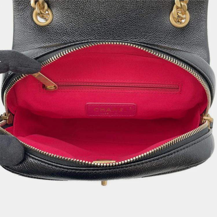 Pre Owned Chanel Matelasse Chain Backpack Black Caviar Leather