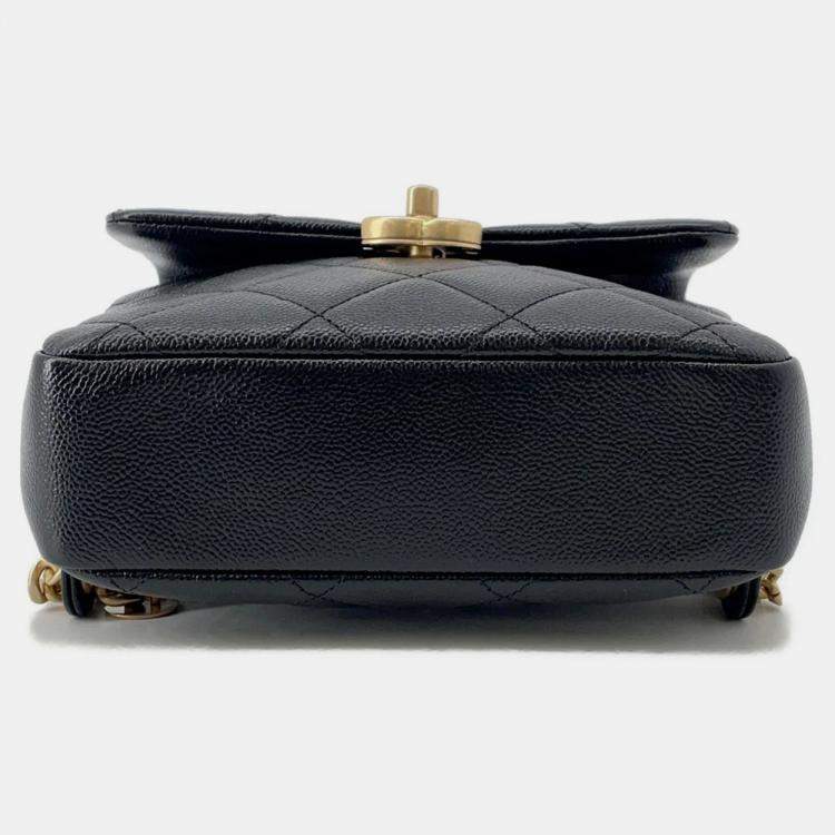 Pre Owned Chanel Matelasse Chain Backpack Black Caviar Leather
