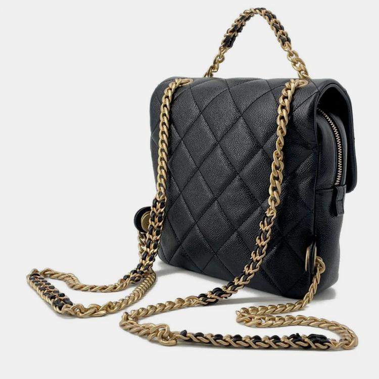 Pre Owned Chanel Matelasse Chain Backpack Black Caviar Leather