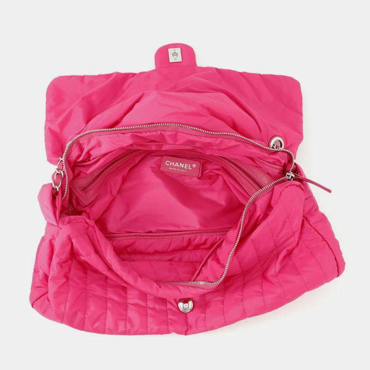 Pre Owned Chanel Mademoiselle Pink Nylon Leather Chain Shoulder Bag 