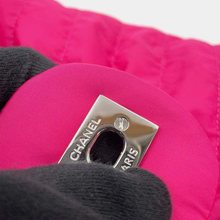 Pre Owned Chanel Mademoiselle Pink Nylon Leather Chain Shoulder Bag 