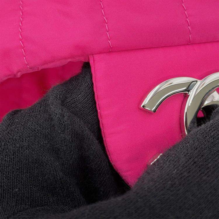 Pre Owned Chanel Mademoiselle Pink Nylon Leather Chain Shoulder Bag 