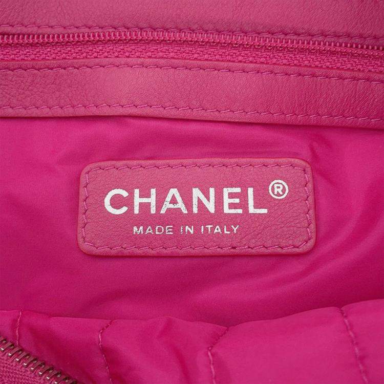 Pre Owned Chanel Mademoiselle Pink Nylon Leather Chain Shoulder Bag 