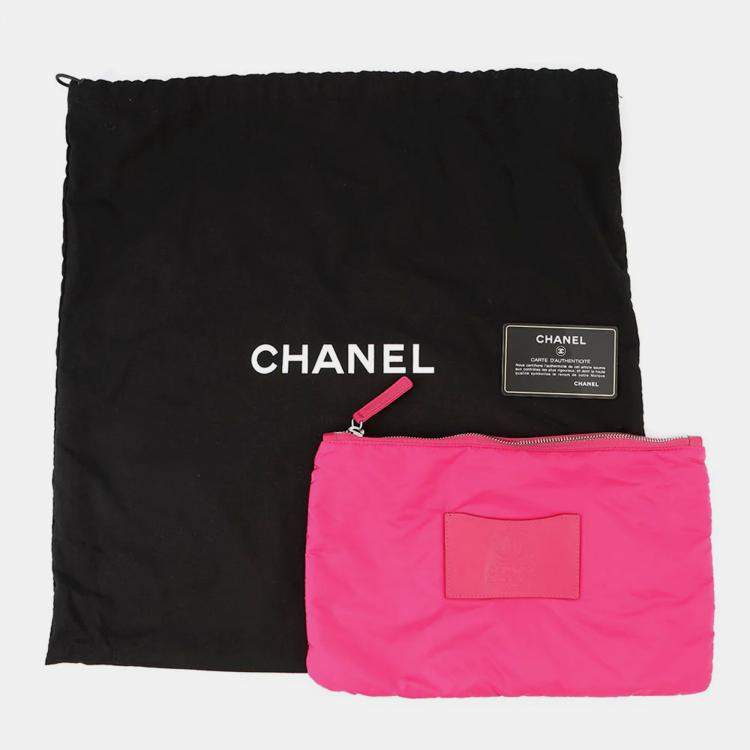 Pre Owned Chanel Mademoiselle Pink Nylon Leather Chain Shoulder Bag 