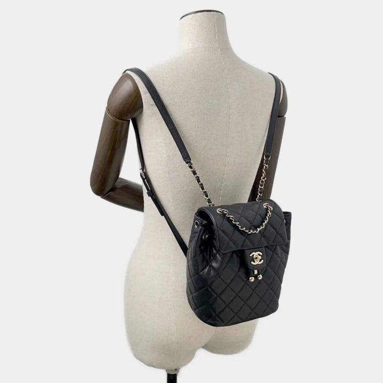 Pre Owned Chanel Matelasse  Black Caviar Leather Chain Backpack