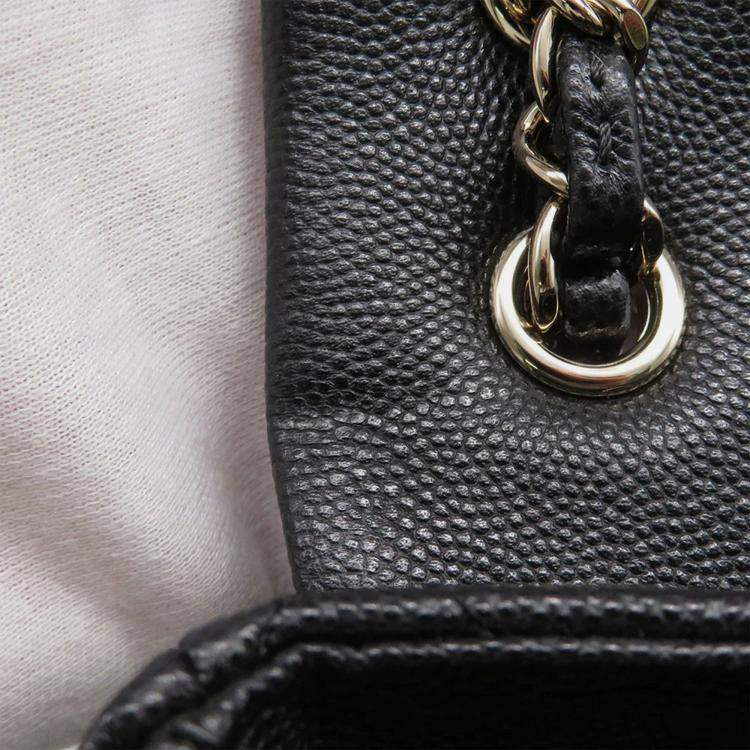 Pre Owned Chanel Matelasse  Black Caviar Leather Chain Backpack