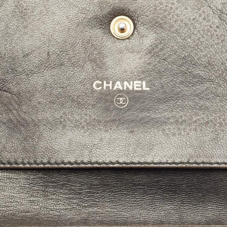 Pre Owned Chanel Black Caviar Leather CC Timeless Trifold Wallet