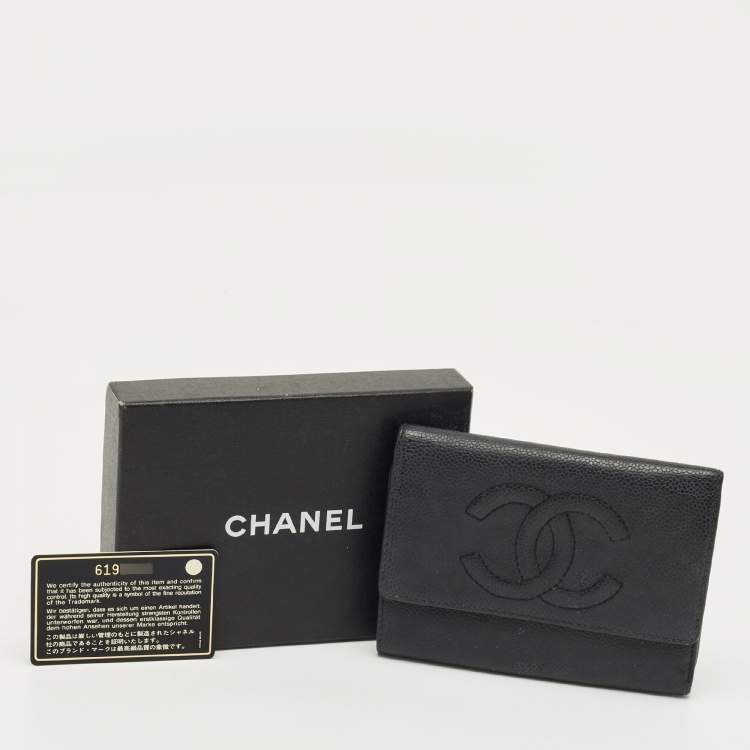 Pre Owned Chanel Black Caviar Leather CC Timeless Trifold Wallet