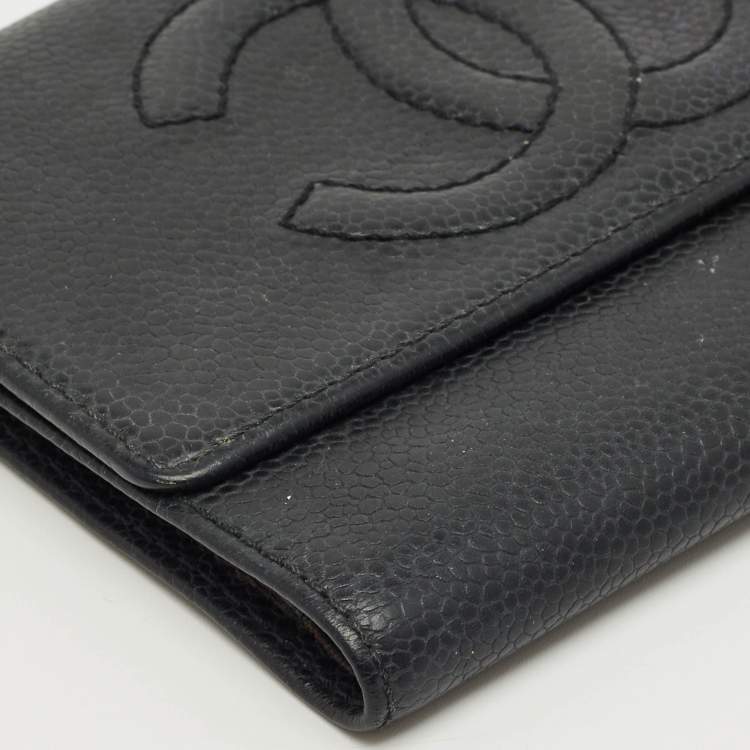 Pre Owned Chanel Black Caviar Leather CC Timeless Trifold Wallet