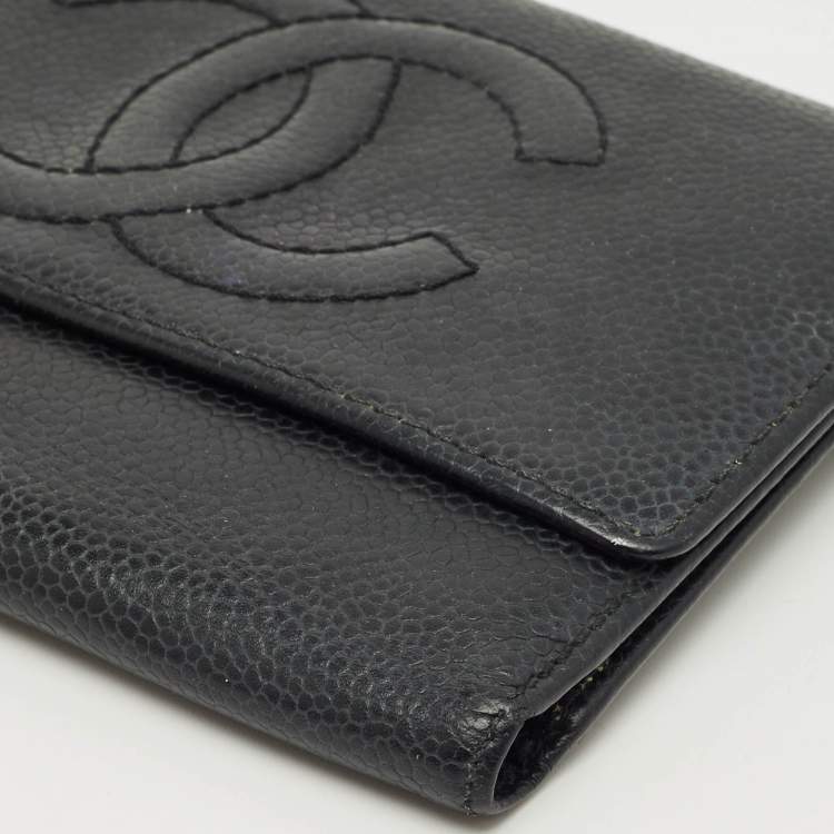 Pre Owned Chanel Black Caviar Leather CC Timeless Trifold Wallet