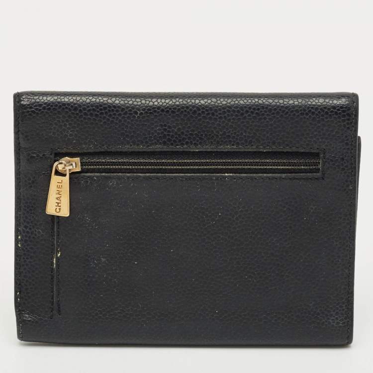 Pre Owned Chanel Black Caviar Leather CC Timeless Trifold Wallet