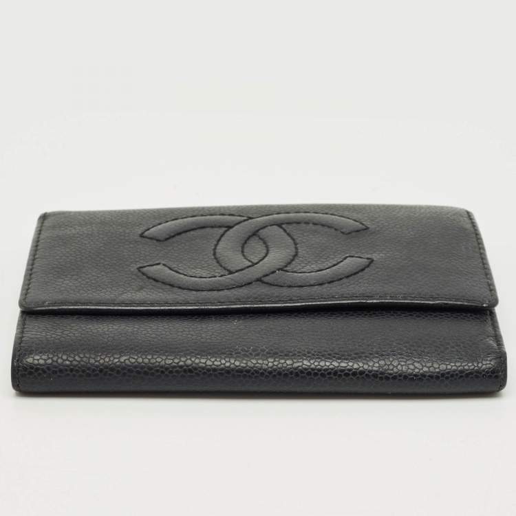 Pre Owned Chanel Black Caviar Leather CC Timeless Trifold Wallet