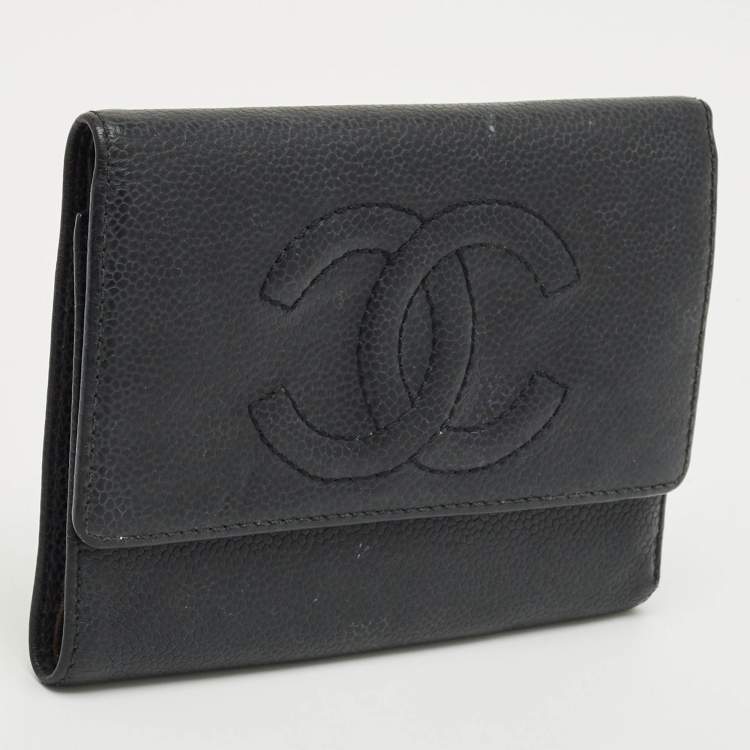 Pre Owned Chanel Black Caviar Leather CC Timeless Trifold Wallet
