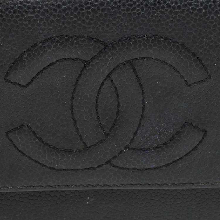 Pre Owned Chanel Black Caviar Leather CC Timeless Trifold Wallet