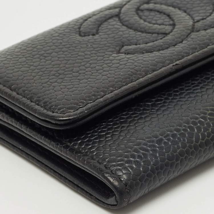 Pre Owned Chanel Black Caviar Leather CC Timeless Flap Card Case
