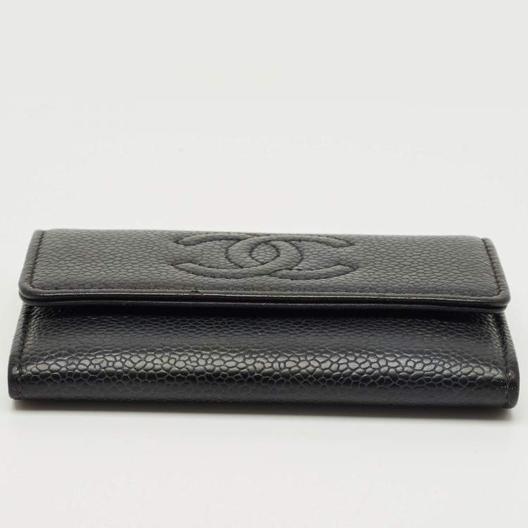 Pre Owned Chanel Black Caviar Leather CC Timeless Flap Card Case